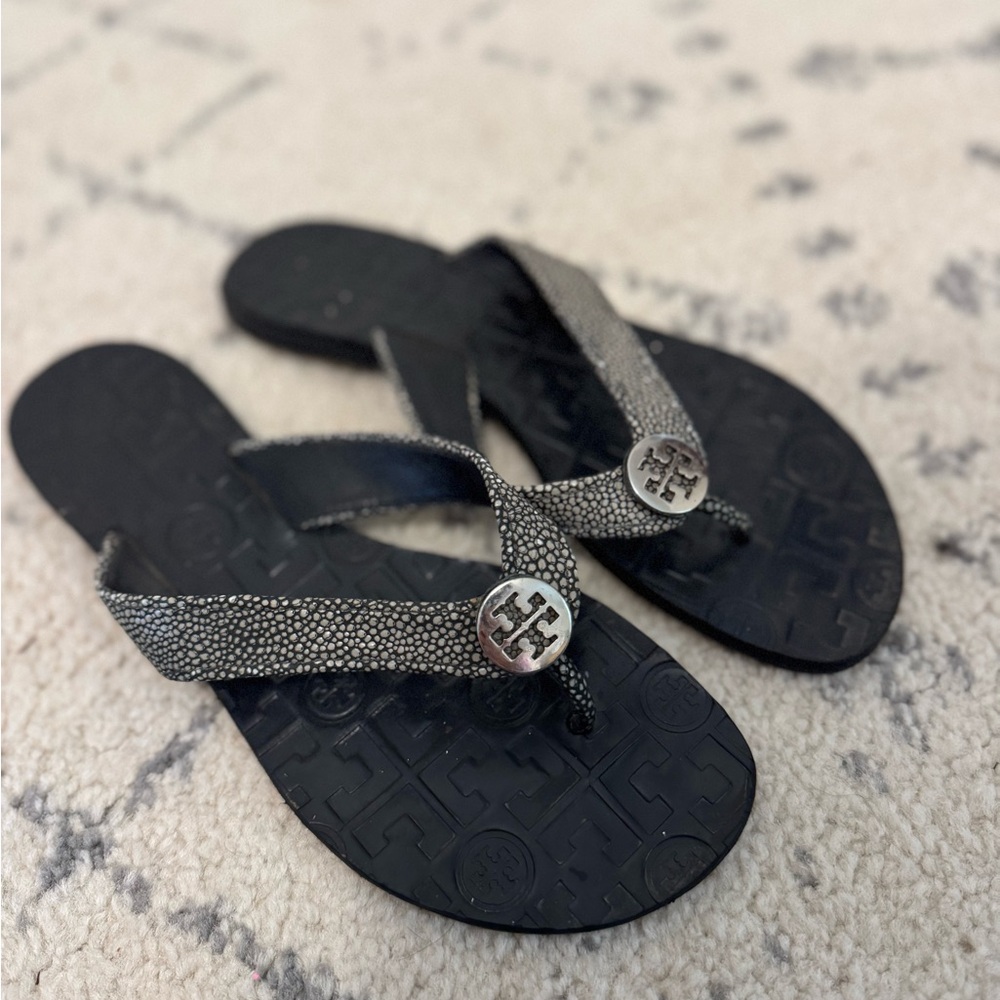 Tory Burch Black Sandals with Silver Details